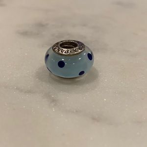 Pandora Charm White Blue Dots Glass Spacer Bead